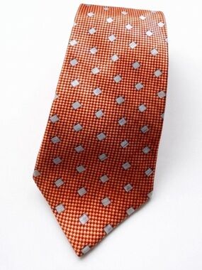 Men's Vintage VALENTINO ITALY 100% Silk Tie Peach Teal Rectangular 3.5" W